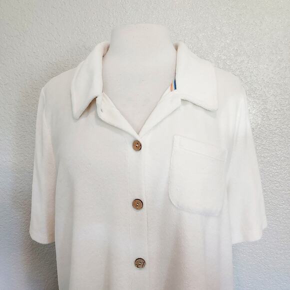 Faherty White Terry Cloth Short Sleeve Button Up Size XL - Picture 3 of 12